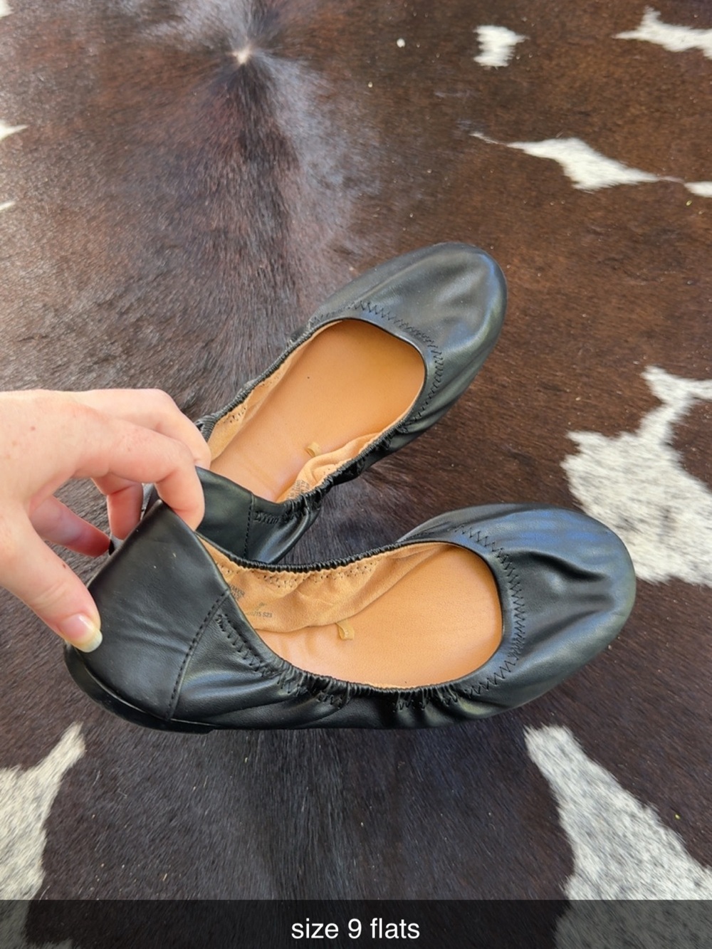 Time and Tru Black Leather Ballet Flats